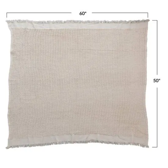 Hello Honey® Waffle Weave Cotton Throw Blanket with Fringe Natural {4}