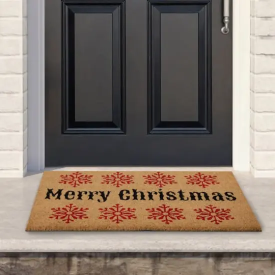 30" Merry Christmas Snowflake Natural Coir Doormat {3}