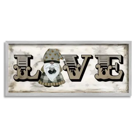 Stupell Industries Holiday Patterned Love Gnome Framed Giclee Art Gray {1}
