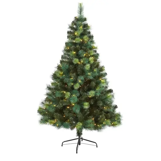 6ft. Pre-Lit Mixed Green Scotch Pine Artificial Christmas Tree with LED Lights {1}