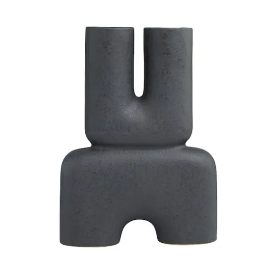 15" Black Ceramic U-Shaped Abstract Vase {4}