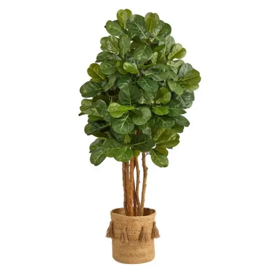 5ft. Fiddle Leaf Fig Artificial Tree in Handmade Natural Jute Planter with Tassels {1}