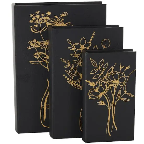Black & Gold Faux Leather Floral Faux Book Storage Decorative Box Set {1}