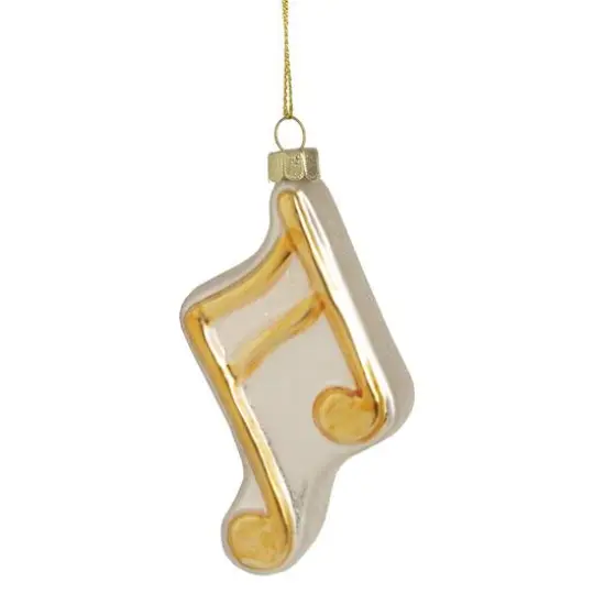 Gold & White Eighth Note Music Symbol Glass Ornament {4}