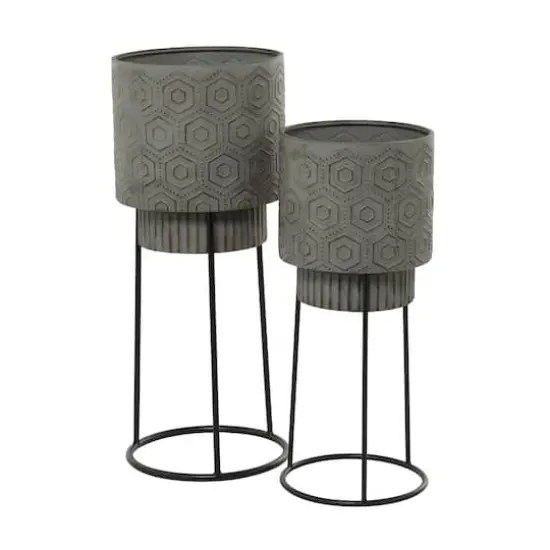 Dark Gray Metal Modern Planter Set {4}