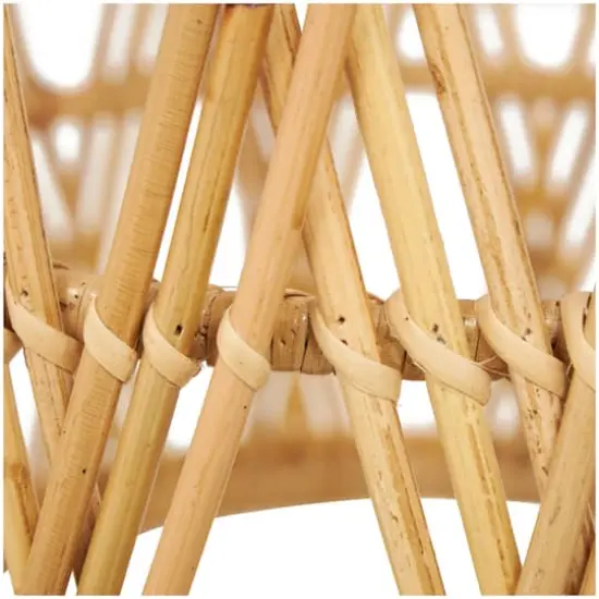 22" Brown Rattan Handmade Woven Geometric Accent Table with Glass Top {7}