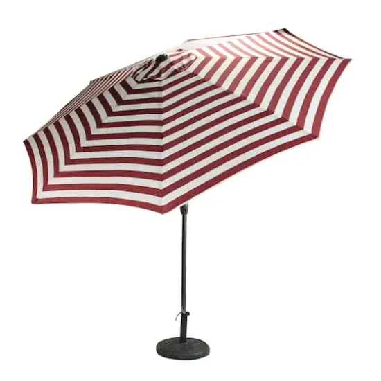 8ft. Burgundy & White Stripe Patio Market Umbrella with Hand Crank & Tilt {3}