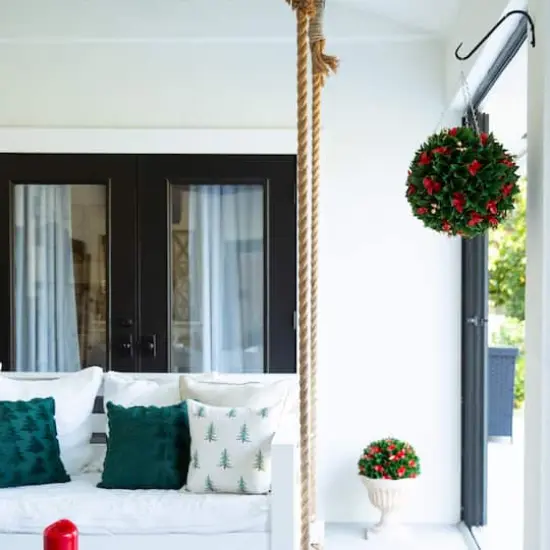 15in. UV Resistant Artificial Red Tip Photinia Christmas Hanging Ball with Gold Berries (Indoor/Outdoor) {8}