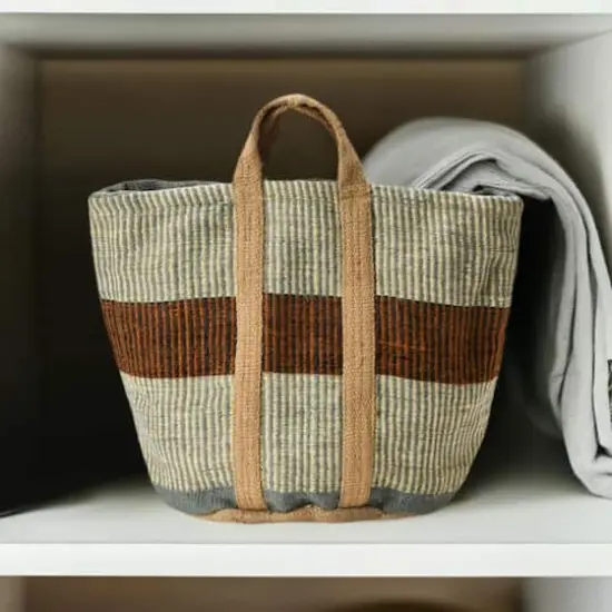 Hello Honey&reg; 24" Rust Striped Woven Jute Tote with Liner {1}