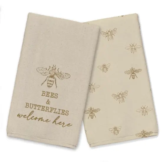 Bees & Butterflies Welcome Tea Towel Set Gold {1}