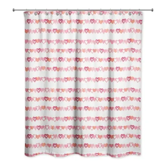 Watercolor Heart Stripes 71" x 74" Shower Curtain {1}