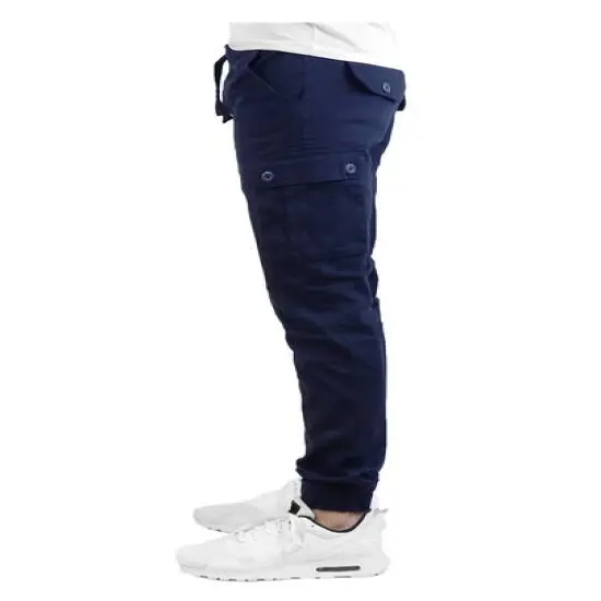 Galaxy by Harvic Slim Fit Cotton Stretch Twill Men's Cargo Joggers Navy {4}