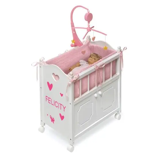 Badger Basket White & Pink Cabinet Doll Crib with Gingham Bedding {7}