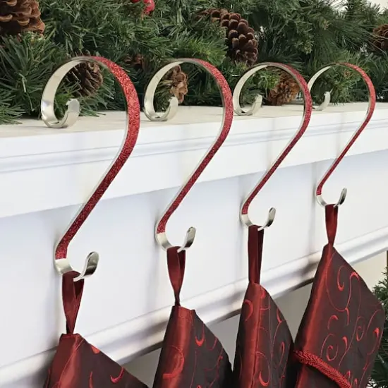 Haute Decor Stocking Scroll&reg; Red Glitter Stocking Holders, 4ct. {3}