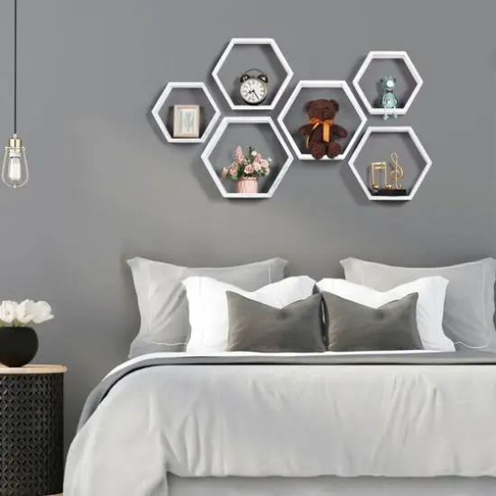 NEX&trade; LIANTRAL Hexagon Floating Wood Shelves Set {5}