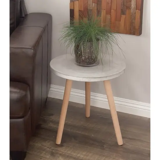 Gray Fiber Clay & Beech Wood Contemporary Accent Table {5}