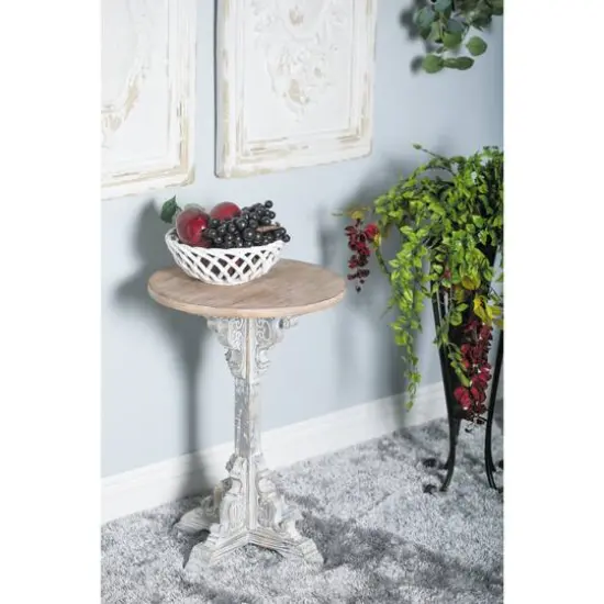 23" White Chinese Fir Farmhouse Accent Table {9}