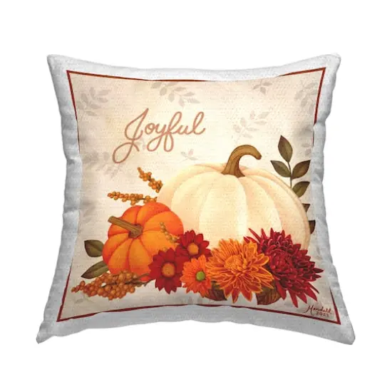 Stupell Industries Joyful Floral Pumpkins Outdoor Printed Pillow {1}