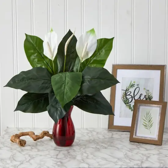 24" Spathiphyllum Artificial Plant in Ruby Planter {4}