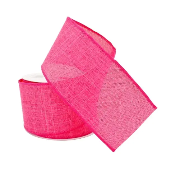2.5" x 25ft. Faux Linen Wired Ribbon by Celebrate It&trade; D&eacute;cor Magenta {3}