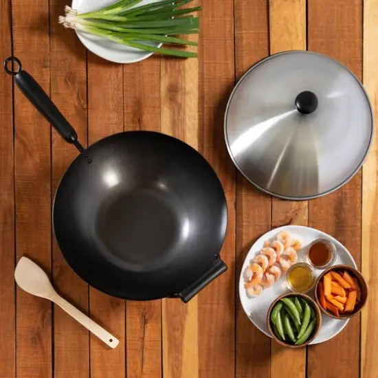 Joyce Chen 14" Carbon Steel Nonstick Wok Set with Lid and Bakelite Handles {1}