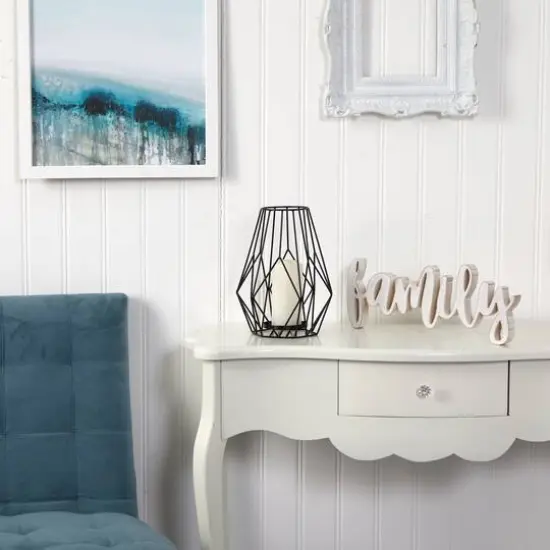 13" Geometric Black Metal Wire Votive Tea Lantern Candle Holder {5}