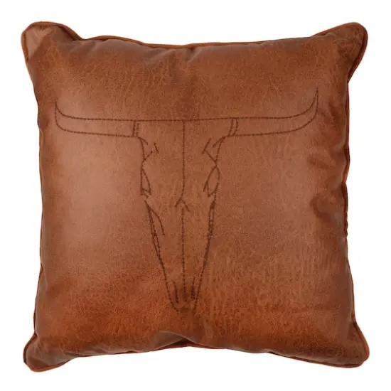 Brown Longhorn Skull Faux Leather Throw Pillow by Ashland® {1}