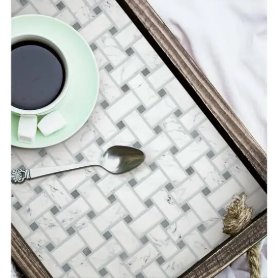 RoomMates Basketweave Carrara Marble Peel & Stick Backsplash StickTiles&reg; {4}