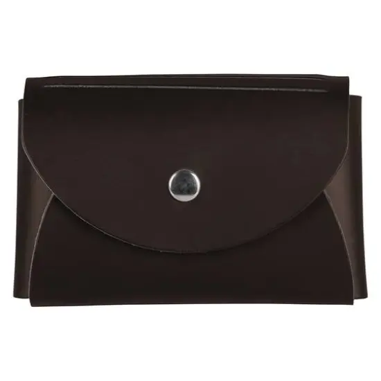JAM Paper Italian Leather Business Card Holder Case with Round Flap Dark Brown {1}