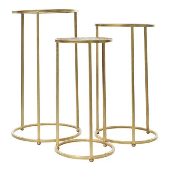 Gold Round Metal Glam Accent Table Set {3}