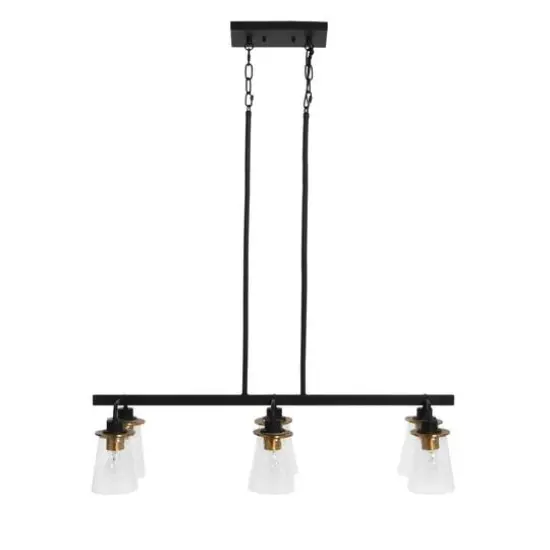Hello Honey&reg; Robert Stevenson Lighting Jameson Metal & Seedy Glass 6-Light Linear Chandelier Matte Black {9}