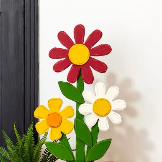 Glitzhome&reg; 30" Wooden Trio Flowers Welcome Porch D&eacute;cor  {6}