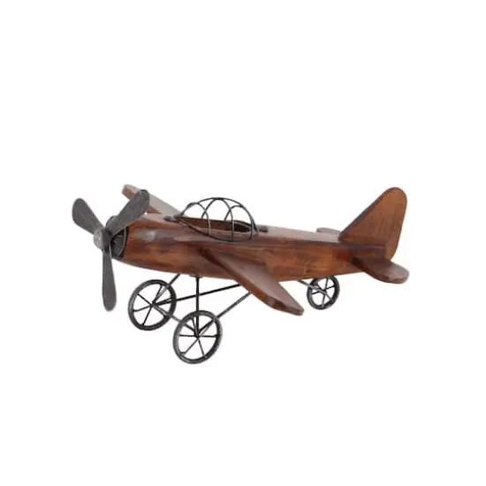 Brown Wood Vintage Sculpture, Airplane 9" x 16" x 14" {6}