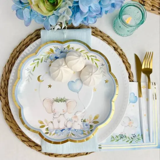 Kate Aspen&reg; 9" Blue Elephant Baby Shower Premium Paper Plates, 16ct. {6}