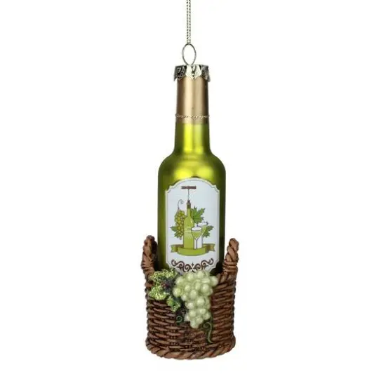6.25" Green & Brown Glass Wine Bottle Ornament {5}