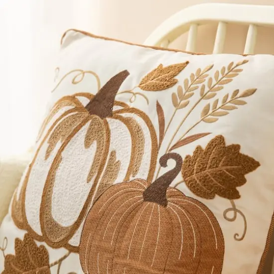 Glitzhome&reg; Cotton Embroidered Pumpkin Pillow Cover {14}