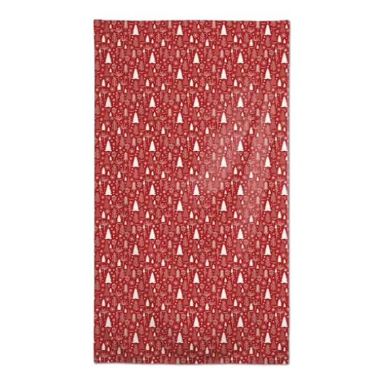 102" Red & White Winter Tree Pattern Tablecloth {1}