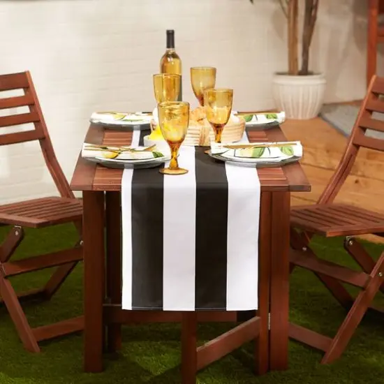 Black Cabana Stripe Print Outdoor Table Runner,, 14" x 72" {6}