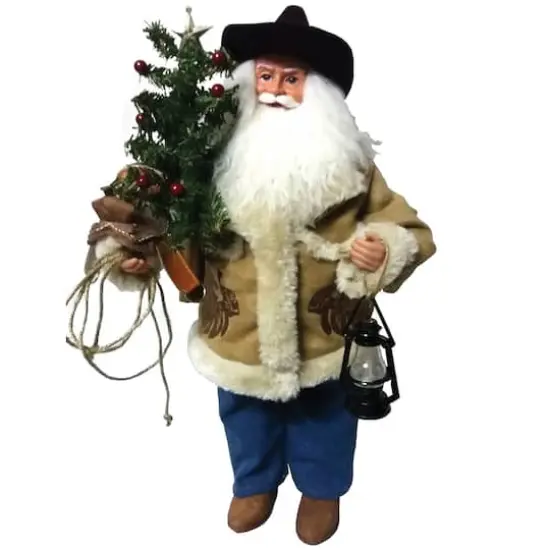 Santa's Workshop 18" Cowboy Santa Holding Tree {1}