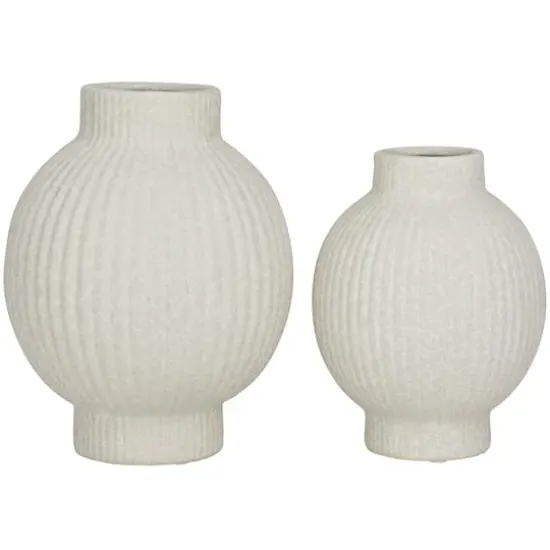 CosmoLiving by Cosmopolitan White Ceramic Ribbed Vase Set of 2 11", 9" {1}