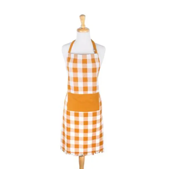 Pumpkin Spice Heavyweight Check Fringed Chef Apron {5}