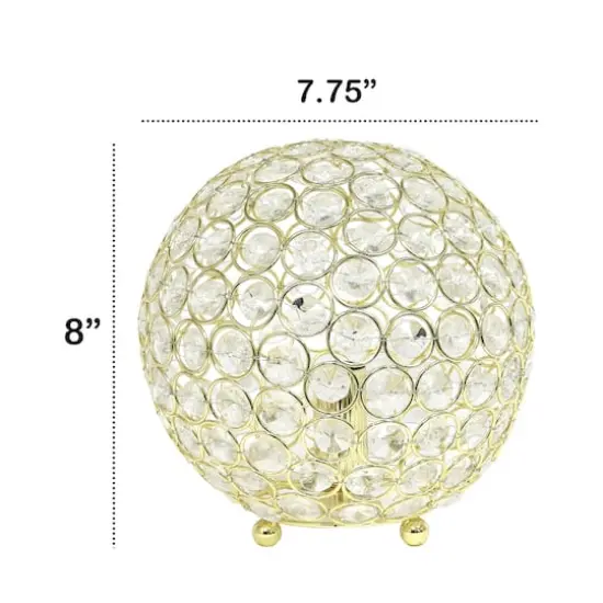 Lalia Home 8" Medium Metal Crystal Round Orb Table Lamp Gold {4}