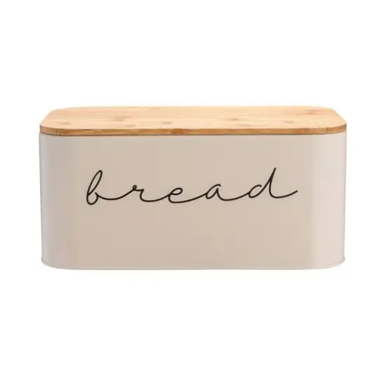 Hello Honey® 11.75" Cream Metal Bread Bin with Bamboo Lid {6}