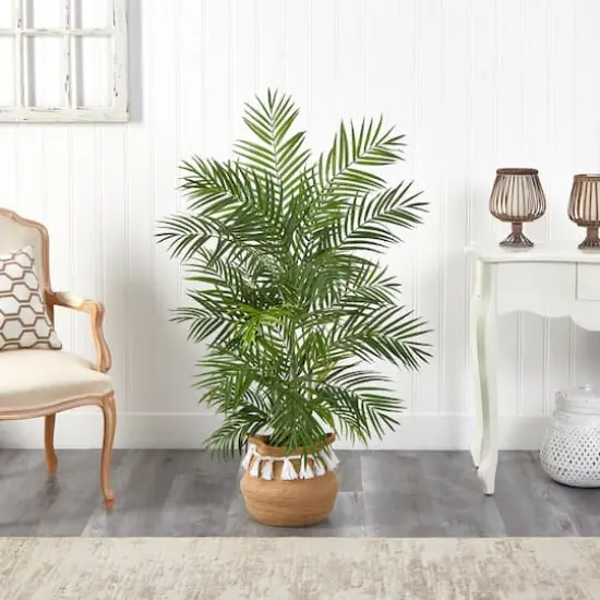 4ft. Areca Artificial Palm in Boho Chic Handmade Natural Cotton Woven Planter with Tassels {4}