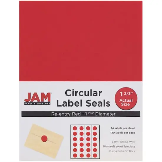 JAM Paper Circular Seal & Rectangular Mailing Address Label Combo Set Red {6}