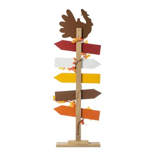 Glitzhome&reg; 42.75" Thanksgiving Wooden Turkey Word Sign Porch D&eacute;cor {8}