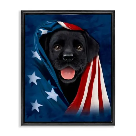 Stupell Industries Labrador & American Flag Floater Framed Art Black {1}