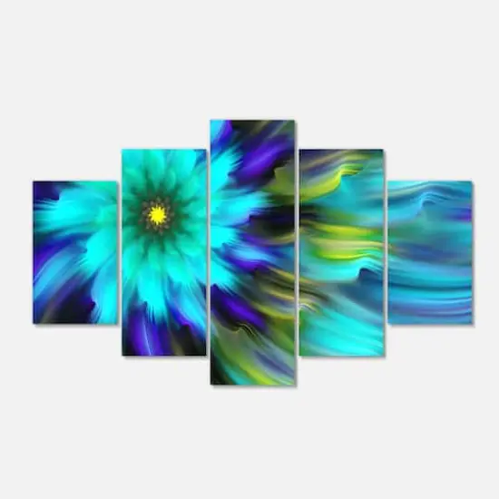 Designart - Massive Blue Green Fractal Flower - Large Floral Canvas Art Print {1}