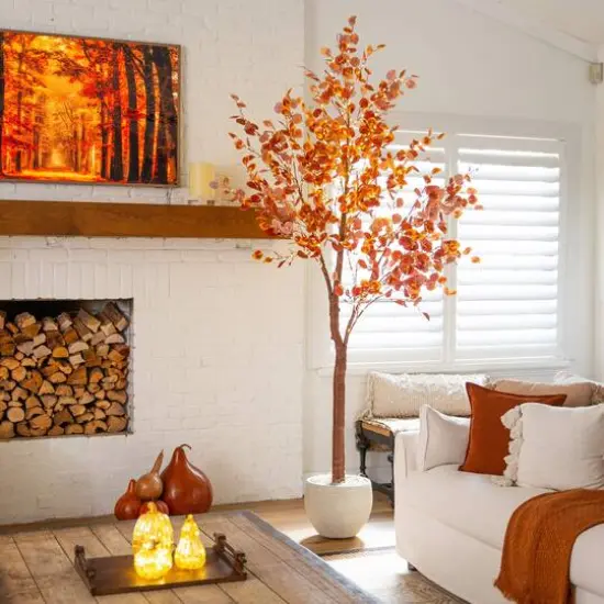 9ft. Pre-Lit Grand Autumn Eucalyptus Artificial Fall Tree with 700 Warm White LED Lights {13}