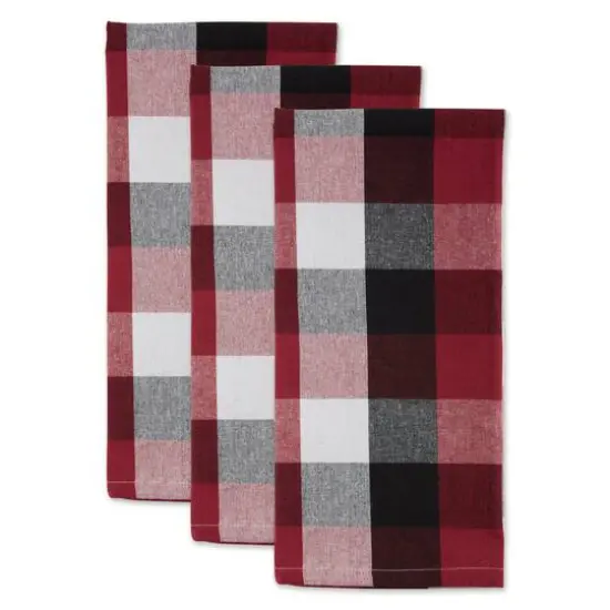 DII&reg; Tri-Color Checkered Dish Towels, 3ct. Cardinal Red {7}